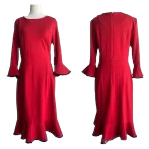 NEW WITH TAGS NANETTE LEPORE 3/4 RUFFLED SLEEVE MIDI RUFFLED FLOUNCE HEM DRESS - Picture 1 of 5